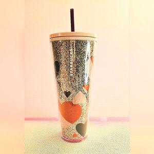 Starbucks 2021 Valentine's Day Heart Sequin Glitter Tumbler 24oz Cold Cup